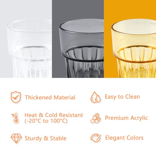 6 Pack Plastic Drinking Glasses, Stackable, 200 ml/7oz Colored Water Cups | Unbreakable Reusable tumblers for juice, kitchen, camping, kids