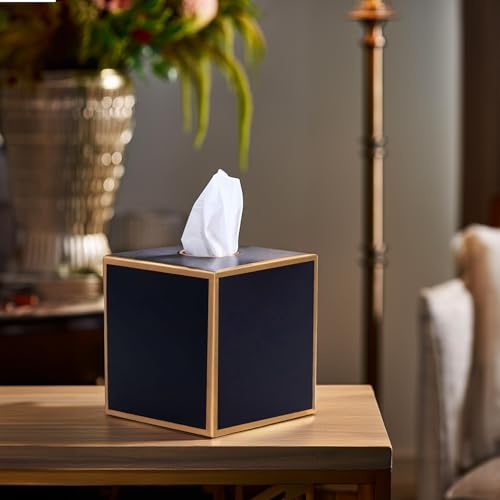 Jaye's Studio Black Tissue Box Cover, Square Metal Gold Cube for Bathroom | Matte Hand-Painted Finish, Fits Standard Facial Holders, Polished Trim, Open Bottom, Bedroom Office Desk Use - color: Black