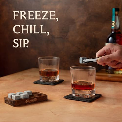 Mixology & Craft Whiskey Stones Gift Set – Includes Two 10oz Crystal Whiskey Glasses, 8 Granite Chilling Rocks, Slate Coasters, Metal Tongs, Cocktail Recipe Cards, Elegant Wooden Storage Box - size: Dark Latch Crate