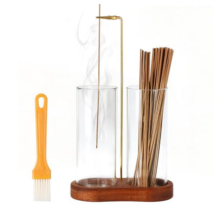 2 in 1 Incense Holder for Sticks, Glass Incense Burner with Storage, Upside Down Hanging Incense Holder with Ash Catcher for Meditation, Yoga, Spa Room & Home Decor