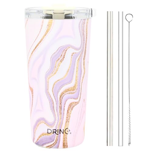 Drinco - 20 oz Stainless Steel Tumbler | Double Walled Vacuum Insulated Mug With Lid, 2 Straws, For Hot & Cold Drinks (20oz Rosa Gold) - color: 20oz Rosa Gold