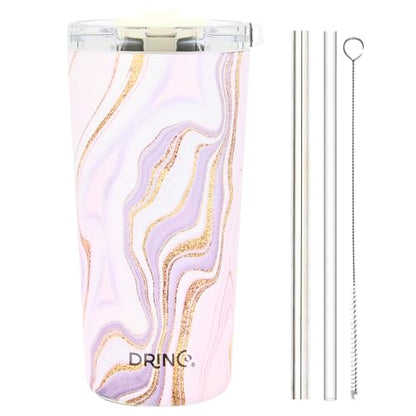 Drinco - 20 oz Stainless Steel Tumbler | Double Walled Vacuum Insulated Mug With Lid, 2 Straws, For Hot & Cold Drinks (20oz Rosa Gold) - color: 20oz Rosa Gold