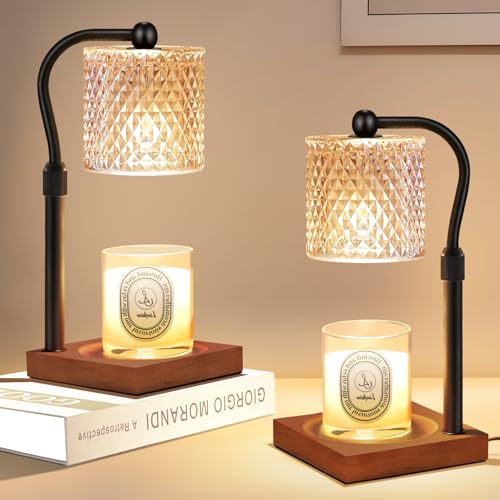 2 Pack Candle Warmer Lamp with Timer Dimmer Adjustable Height, Gift for Mom | Birthday Housewarming New Home Decor Gifts for Women, Electric Wax Warmers for Jar Candles - color: Black Amber