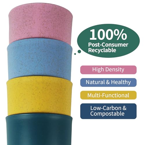 Wheat Straw Colored 6 Pack Kids Cups 12 OZ | Reusable Open Drinking Glasses BPA Free Dishwasher & Microwave Safe
