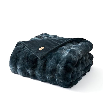 Faux Rabbit Fur Bubble Throw Blanket, 60"x80", Marble Deep Indigo | Ultra Soft, Luxury Faux Rabbit Fur Throw, Thick Warm Bubble Blanket, Cozy Fluffy Reversible, for Bed, Couch, Chair, Sofa - color: Deep Indigo Marble, size: 60"x80"