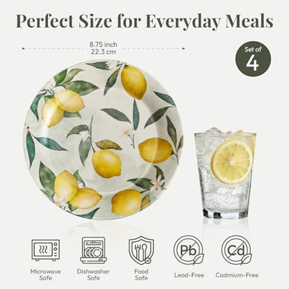 Bico Lemon Dreams Salad Plates Set of 4, 8.75 Inch Ceramic Dessert Plates for Salad, Appetizer, Side Dishes, Microwave and Dishwasher Safe, Gift for Housewarming and Thanksgiving - color: Lemon Dreams