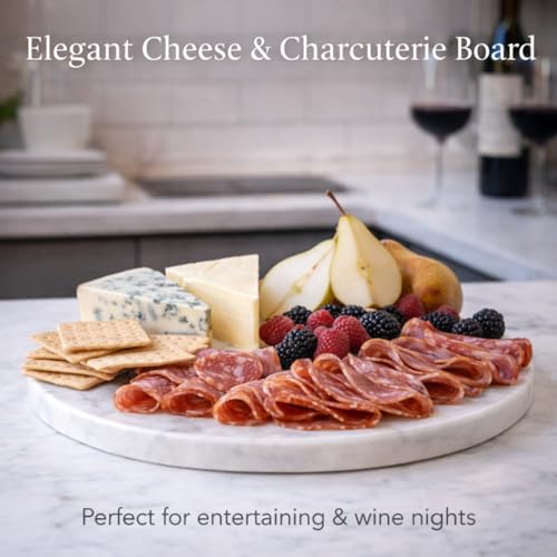 11-Inch Round Marble Cheese Cutting Board, White | Solid Natural Stone, Cutting Board & Charcuterie Serving Tray, Non-Slip Feet, 0.5" Thick, Easy to Clean - color: White, size: 11"L x 11"W