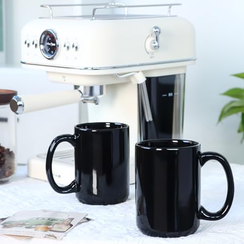 15 OZ Coffee Mugs, Classic Blank Ceramic Cup with Large Handle for Tea Latte Cappuccino, Set of 4, Black - color: Black