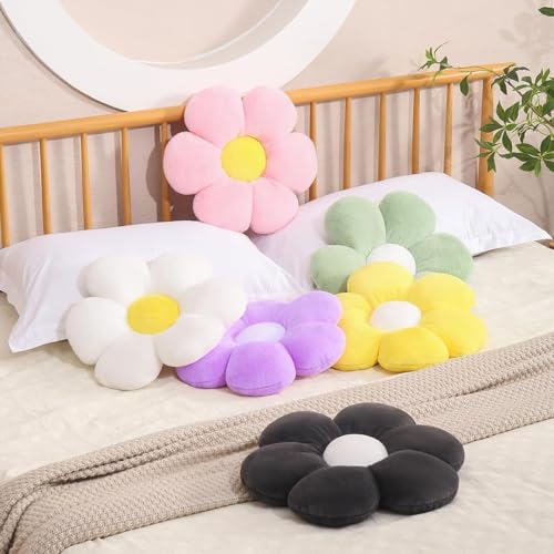 KUCCO Sage Green Flower Pillow, Daisy Shaped Throw Pillow, 17.7 Inch | Soft Plush Sage Green Flower Pillow, Floral Seating Cushion, Cute Floor Pillow for Bedroom, Living Room - color: Green