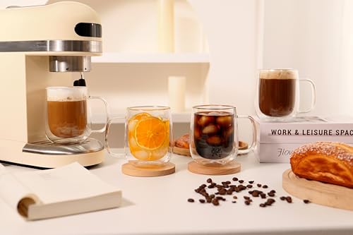 CNGLASS Glass Coffee Mugs 12oz,Double Wall Insulated Mug Set with Handle,Clear Glass Espresso Mugs for Latte,Cappuccino,Tea Bag,Hot and Cold Beverages,Set of 2 - color: 12oz(2-pack)
