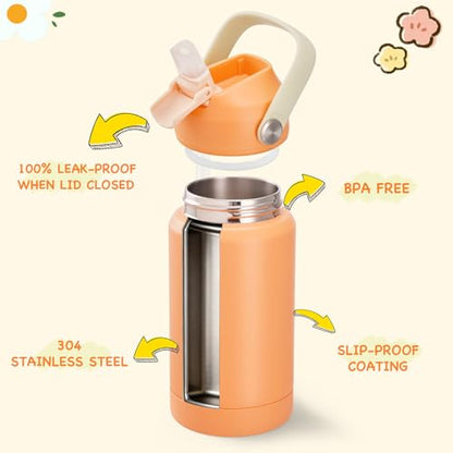Kerilyn 12oz Water Bottle, Stainless Steel Insulated Water Bottle with Straws Leak-Proof, Water Cup Double Wall Vacuum, BPA Free, Vibrant Orange - color: Vibrant Orange
