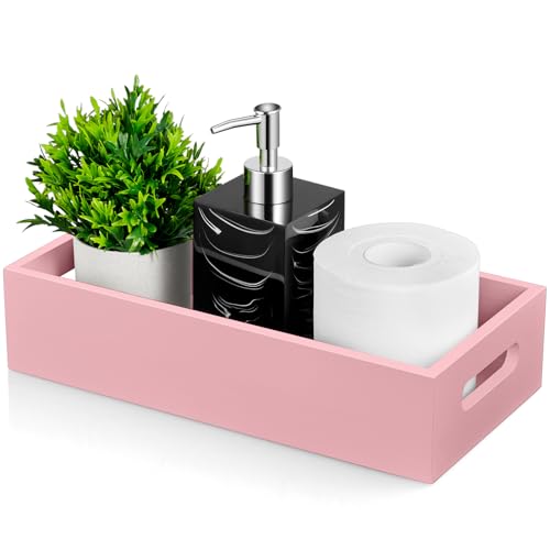 ALELION Pink Bathroom Basket for Organizing - Wooden Toilet Tank Paper Basket with Handle for Back of Toilet Tank Top Organizer - Pink Kitchen Bathroom Decor Accessories - color: Pink, size: 13 Inch
