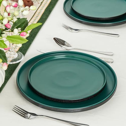 Ceramic Salad & Dessert Plates Set, 8 Inch, Set of 4, Modern Green | Stoneware, Dishwasher & Microwave Safe, Small Dinner Plates, For Cake, Fruits, Waffle, Pasta, Salad - color: Green, size: Salad Plates Set (4PCS)