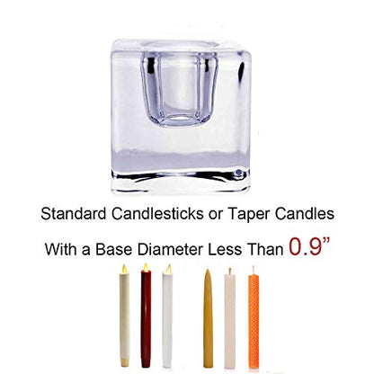 2PCS Square Glass Taper Candle Holders, Crystal Clear, Wedding & Dining | Crisp Transparency, Stable Base, 0.87" Taper Compatible, Light-Refracting, Modern Design, Event & Home Use
