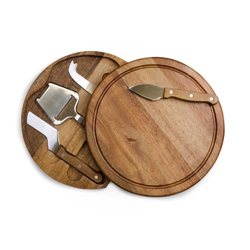 TOSCANA - a Picnic Time brand Circo Cheese Board and Knife Set - Charcuterie Board Set - Wood Cutting Board, (Acacia Wood) - color: Acacia Wood, size: 10.2"L x 10.2"W