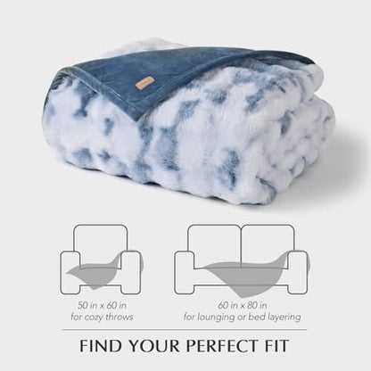 Faux Rabbit Fur Bubble Throw Blanket, 50"x60", Cloud Blue | Ultra Soft, Luxury Faux Rabbit Fur Throw, Thick Warm Bubble Blanket, Cozy Fluffy Reversible, for Bed, Couch, Chair, Sofa - color: Marble Cloud Blue, size: 50"x60"