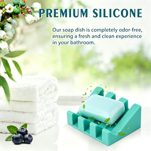 Silicone Soap Dish Self Draining with Suction Cups (Fresh Green,1 Pack) | Waterfall drainage design drains fast to keep soap dry silicone soap saver with reusable suction cups for bathroom & kitchen - color: Xp-fresh Green, size: 1