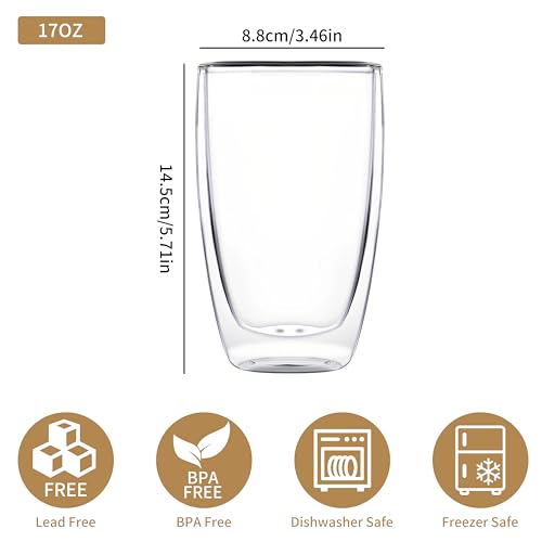 MESNEY 17 oz Double Wall Glass Coffee Mugs, Bulk Set of 48 | Insulated Double Wall, Clear Borosilicate Glass, 17 oz Capacity, Stackable 48 Pack, For Cafes & Restaurants - size: 17 Ounces 48 pieces