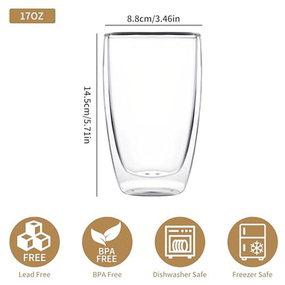 MESNEY 17 oz Double Wall Glass Coffee Mugs, Bulk Set of 48 | Insulated Double Wall, Clear Borosilicate Glass, 17 oz Capacity, Stackable 48 Pack, For Cafes & Restaurants - size: 17 Ounces 48 pieces