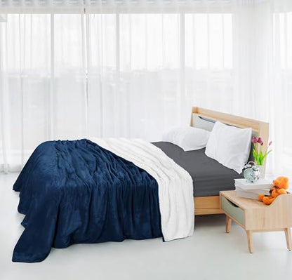 Utopia Bedding Sherpa Blanket Twin Size (Navy, 90x66 Inches) - Soft Lightweight Plush Fleece Reversible Winter Blanket for Bed, Sofa, Couch, Camping and Travel - color: Navy, size: Twin (90x66 Inch)
