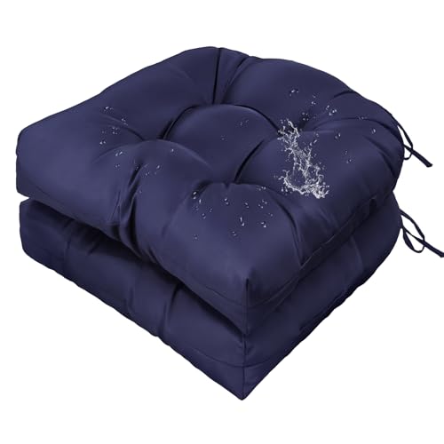 Gnostik 2 Pack Outdoor Seat Cushions 18.6"X18.6", Navy Blue Thick Tufted Waterproof Outdoor Chair Cushion for Garden Patio Porch Lawn Furniture - color: Navy Blue