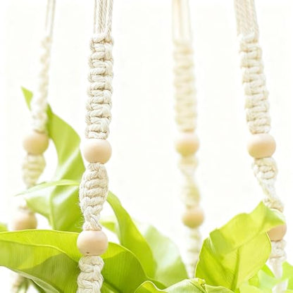 2 Pack Macrame Plant Hanger, 36 in Ivory Hanging Planter Holder | Larg Hanging Baskets with Wood Beads & No Tassels,Indoor Outdoor Boho Home Decor for Flower Pots (2 Hooks Included)