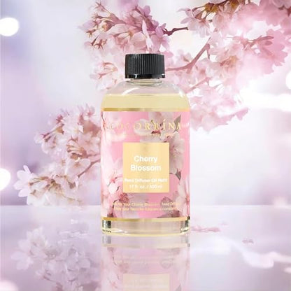 Reed Diffuser Refill Cherry Blossom 17oz (500ml) with 8 Sticks - Premium Long-Lasting Scented Oil, Home Fragrance for Bedroom, Bathroom Home Decor - size: 17 Fl Oz (Pack of 1)