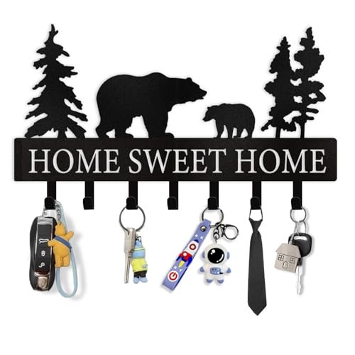 Personalized Key Holder for Wall, Metal Bear Key Rack Wall Mount with Hooks | Key Holder Hooks Organizer Coat Rack - Animal Theme Hooks Sweet Home Decor for Storage, Hallway, Bedroom, Office - color: 04 Bear