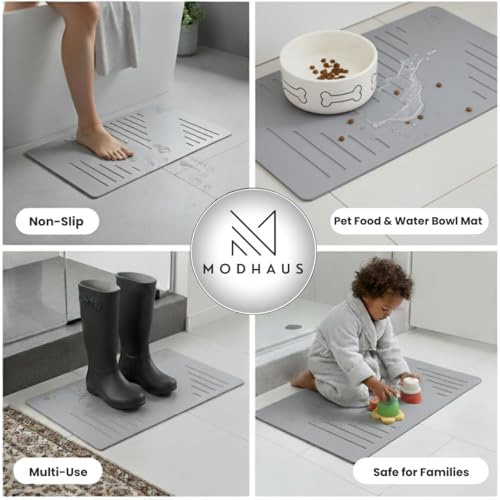 MODHAUS Diatomite Stone Bath Mat, Fast Drying Natural Bathroom Mat, Eco Friendly Non Slip Super Absorbent Bathroom Floor Mat, Easy Clean Stone Bath Mats for Bathroom - Light Gray (23.6" x 15.6”) - color: Light Gray
