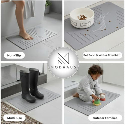 MODHAUS Diatomite Stone Bath Mat, Fast Drying Natural Bathroom Mat, Eco Friendly Non Slip Super Absorbent Bathroom Floor Mat, Easy Clean Stone Bath Mats for Bathroom - Light Gray (23.6" x 15.6”) - color: Light Gray