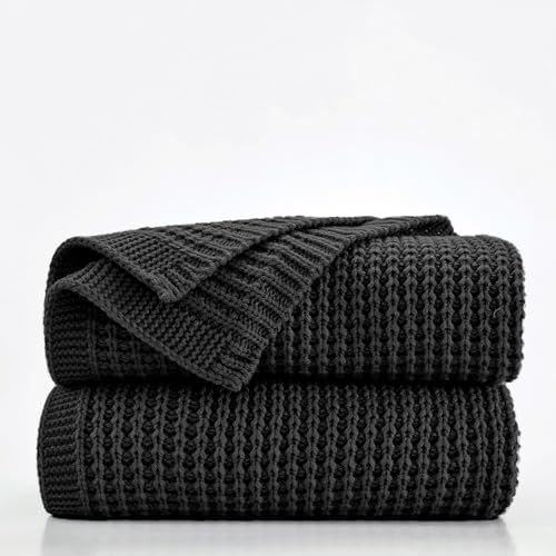 Douceur Jet Black Fisherman's Rib Cable Knit Throw Blanket 50"x60" | Blanket for Couch, Soft Chunky Cable Knit Blanket, Classic Fisherman's Rib Stitch Throw for Living Room Gift - color: Brioche-jet Black, size: 50"X60"