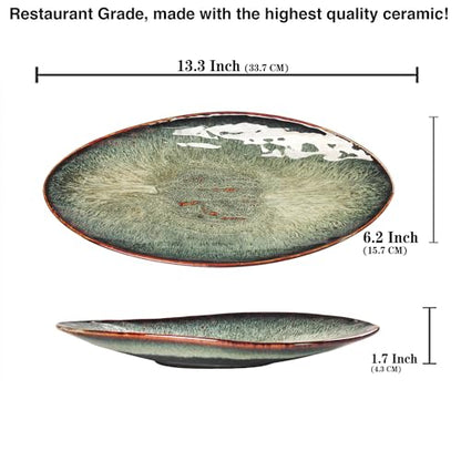 Ceramic Dinner Plates Set of 4, for Bread, Pasta, Salad, sushi - Microwave, Oven and Dishwasher Safe, Scratch Resistant durable Black reactive glaze - color: Black reactive glaze, size: 13.3 inch