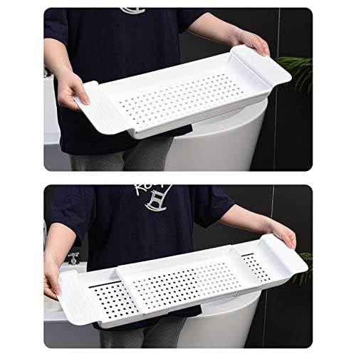 Bathtub Caddy Tray, Expandable Bath Tray for Bathtubs Plastic Shower and Bath Shelf Caddy Adjustable Bath Tub Table Caddy Pad Holder Shampoo Soap Storage Bathroom Accessories Dish Drainer(White)