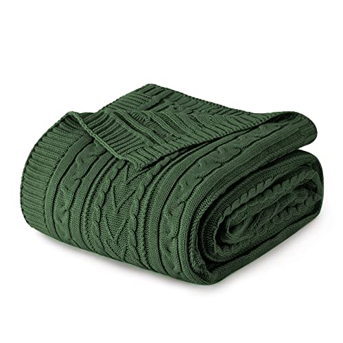 Aormenzy Green Cable Knit Throw Blanket, 90" x 90" | Acrylic Knitted Blanket Queen Size, Soft Cozy Throw Blankets, For Couch Bed Sofa - color: Forest Green, size: 90" x 90", Queen