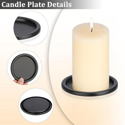 OwnMy 3PCS Iron Candle Holders for Pillar Candles, 3" Metal Candle Plates | Small Round Tealight Holders Black Iron Pillar Candle Trays, Elegant Candle Stand Bases for Wedding Dining Table Centerpieces - color: Black-3pcs