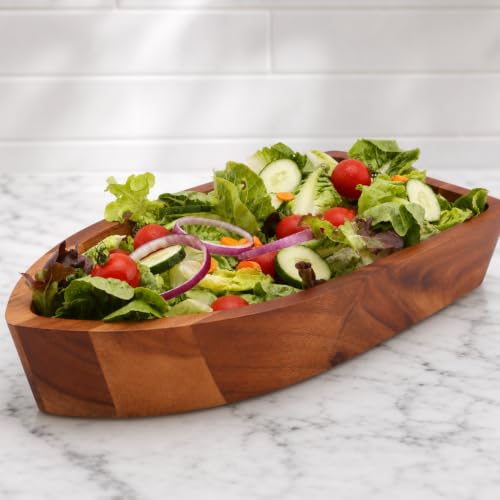 Arthur Court Boat Shape Acacia Wood Serving Bowl - Large Salad Bowl for Fruits and Snacks - 3" H x 9" W x 16" L - size: 3 inches Tall x 9 Wide 16 Long