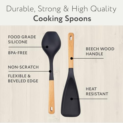 Spatula Spoon 2-Pack, Silicone Cooking Spoon for Nonstick Cookwares, Multifunction Kitchen Utensils for Cooking, Serving, Mixing, Scoop, Scrape and More