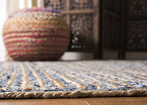 SAFAVIEH Cape Cod Collection Runner Rug - 2'3" x 8', Natural & Blue, Handmade Flat Weave Jute, Ideal for High Traffic Areas in Living Room, Bedroom (CAP250A) - size: 2'3" x 8' (Runner)