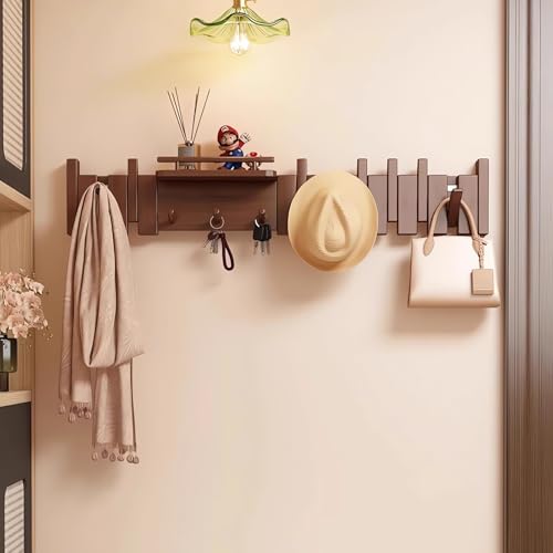 Wall Mounted Piano Key Hanger | Flip Style Hook | Entrance Wall Art Hook, Made of Oak Wood (3 Times Painted, 4 Times Polished) (Fence Walnut, 10Hooks) - color: Fence Walnut, size: 10Hooks