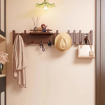 Wall Mounted Piano Key Hanger | Flip Style Hook | Entrance Wall Art Hook, Made of Oak Wood (3 Times Painted, 4 Times Polished) (Fence Walnut, 10Hooks) - color: Fence Walnut, size: 10Hooks
