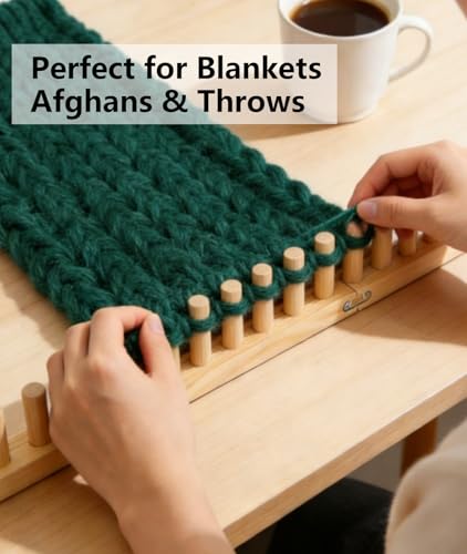 Irosiy 50" Loom for Chunky Blanket, Wooden Hand Knitting Loom for Chunky Yarn, Adjustable Size, No Needles Required with Assembly Tools