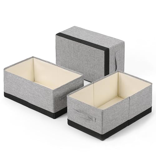 Linen Folding Storage Bins, 3 Pack Large Storage Baskets, Washable, Clothing Storage Bins with Handle, Closet Organizer for Storage Sweater,Sheets (gray black, 18½"x11 x8½) - color: gray black, size: 18½"x11"x8½"