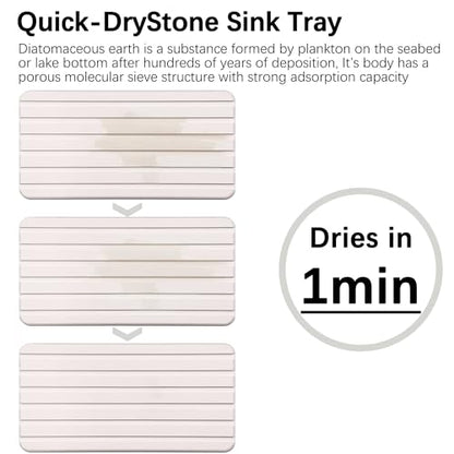 Set of 4 Bathroom Vanity Tray, Quick-Dry Diatomite Kitchen Tray with Non-Slip Pads | Water Absorbing Stone Used for Soap, Sponges, Cosmetics | Eco-Friendly Bath Sink Organizer - color: White