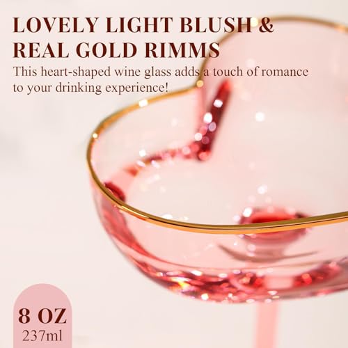 Pink Coupe Glasses Set of 4, Heart-Shaped Martini Glasses with Golden Rim, Fancy Manhattan, Cosmopolitan, Sidecar Cocktail Glassware for Christmas, Wedding, Birthdays - 8oz - size: 4 Count(Pack of 1)