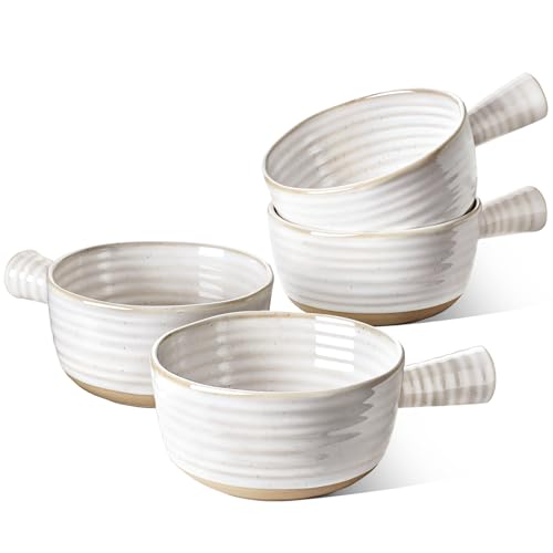 LE TAUCI French Onion Soup Bowls, 18 Ounce Soup Bowls With Handles for Chili, Beef Stew, Onion Soup Crocks Microwave Dishwasher Oven Safe - 5.5 inch, Set of 4, Arctic White - color: Farmhouse