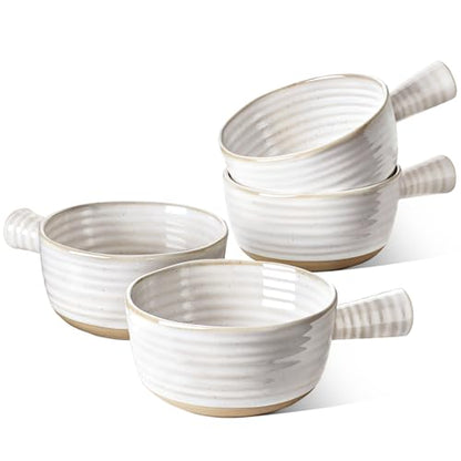 LE TAUCI French Onion Soup Bowls, 18 Ounce Soup Bowls With Handles for Chili, Beef Stew, Onion Soup Crocks Microwave Dishwasher Oven Safe - 5.5 inch, Set of 4, Arctic White - color: Farmhouse