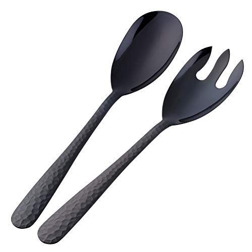 Salad Spoon and Fork Set, 12 Inch Stainless Steel Salad Server, Black Serving Utensils, Dishwasher Safe, Pack of 2 - color: Black