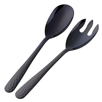 Salad Spoon and Fork Set, 12 Inch Stainless Steel Salad Server, Black Serving Utensils, Dishwasher Safe, Pack of 2 - color: Black