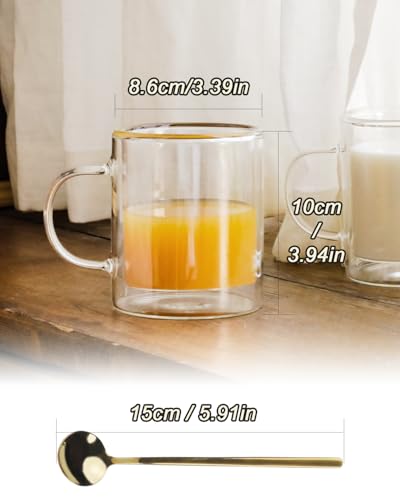 LIBWYS 12oz Double Wall Coffee Mugs (4-Pack) - Insulated Borosilicate Glass Cups with Handle for Espresso, Cappuccino, Latte - Heat Resistant, Dishwasher Safe Hot/Cold Beverage Glasses 350ml - size: 4x12oz clear mugs