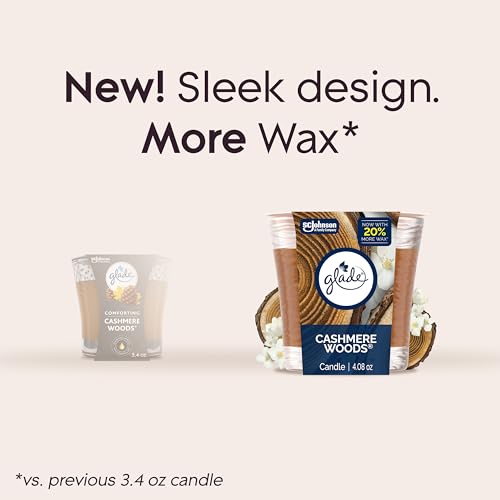 Glade 1-Wick Scented Candle Jar, Cashmere Woods, Air Freshener Infused with Essential Oils, 4.08 Oz, 2 Count